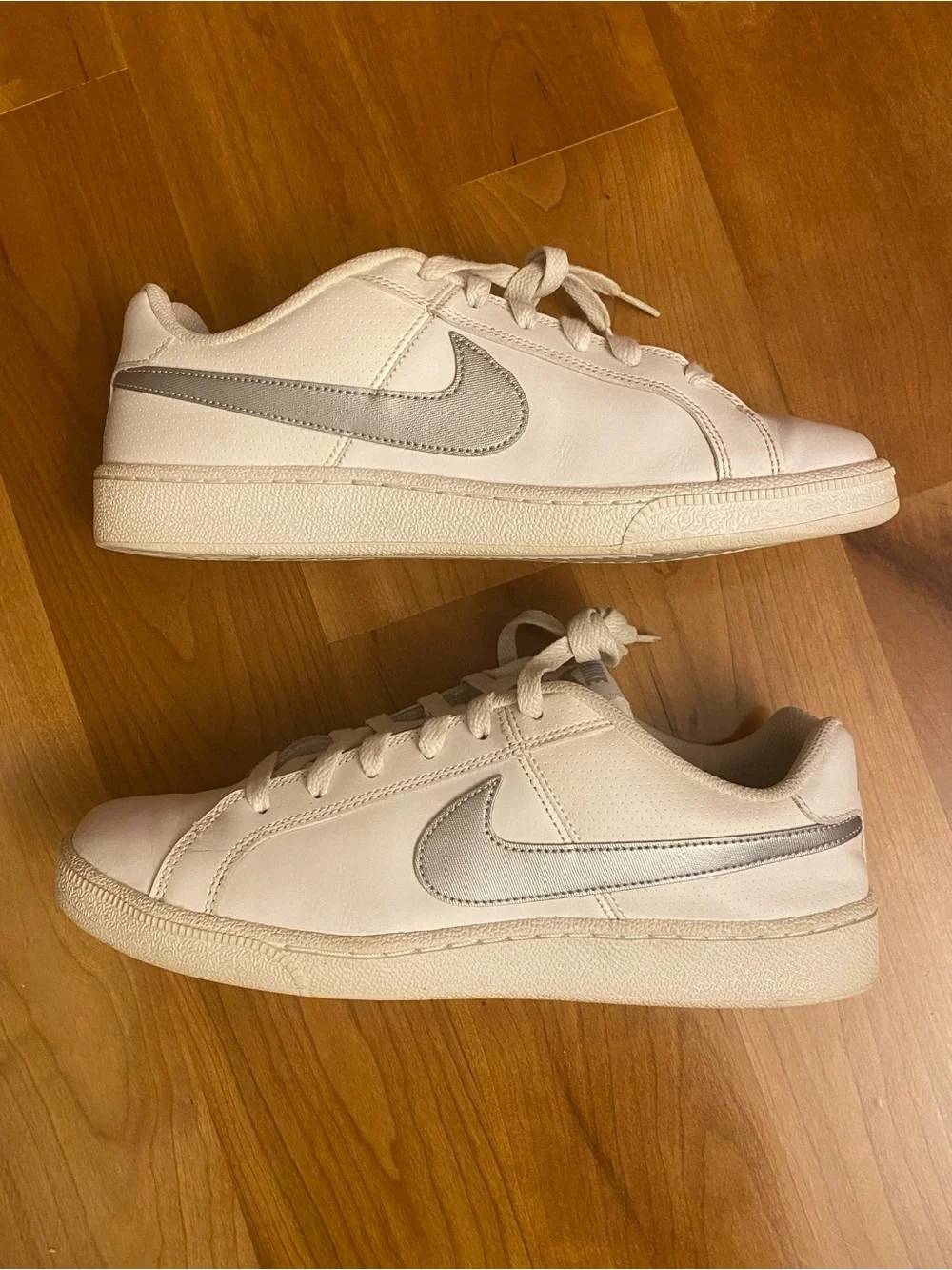 Nike White Court Royale Sneakers with Metallic Silver Swoosh